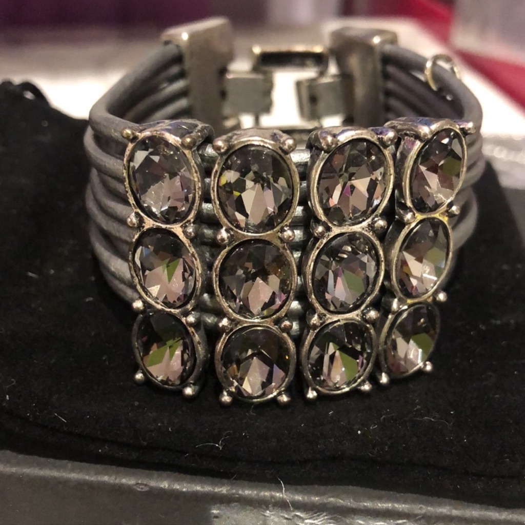 Stunning Escape From Paris Leather & Crystal Contemporary Bracelet-Boutique